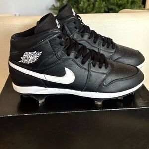 Jordan 1 Retro High Baseball Metal Cleats Black White Leather Size 10.5
